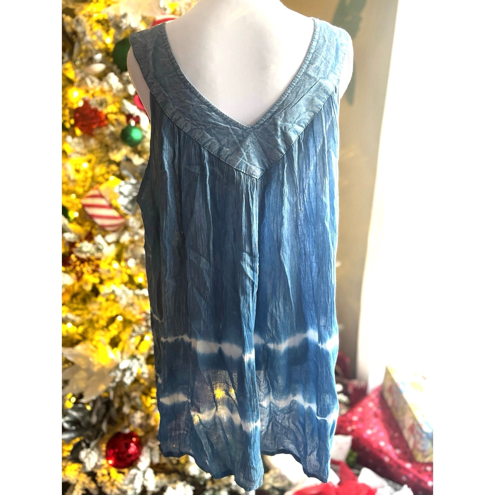 Sakkas Ruth Free Size Sequin Embroidered Batik blue Sleeveless fairy coastal