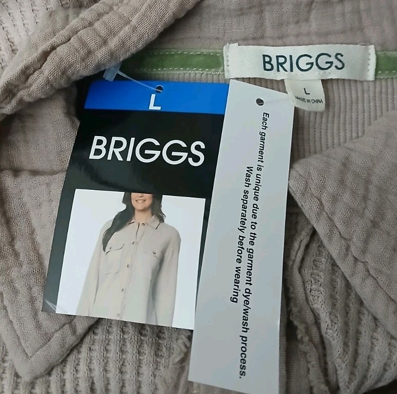 Briggs Top Size L Tan Waffle Knit Button Front Shirt Relaxed Fit NWT