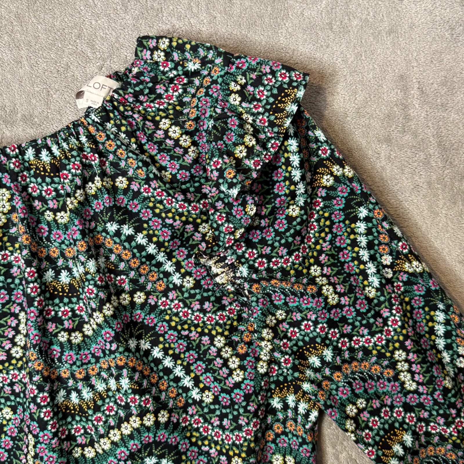 LOFT Ditsy Floral Print Tie Back Ruffle Top Size S Prairie Cotttagecore BOHO