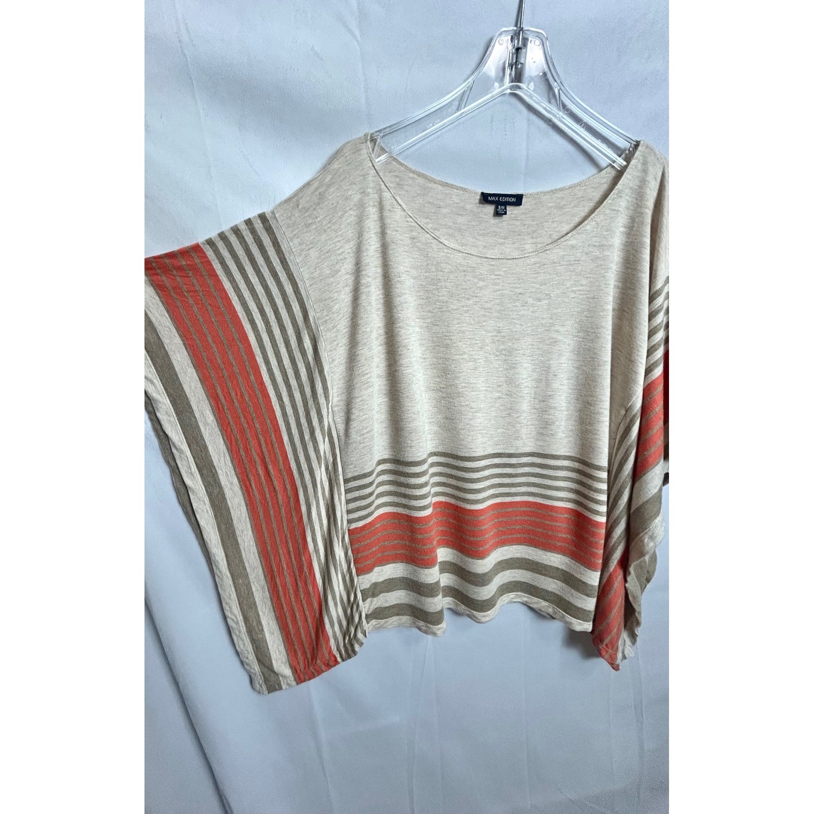 Max Edition Womens Striped Dolman Sleeve Poncho Top Oatmeal Orange S/M 5701F39