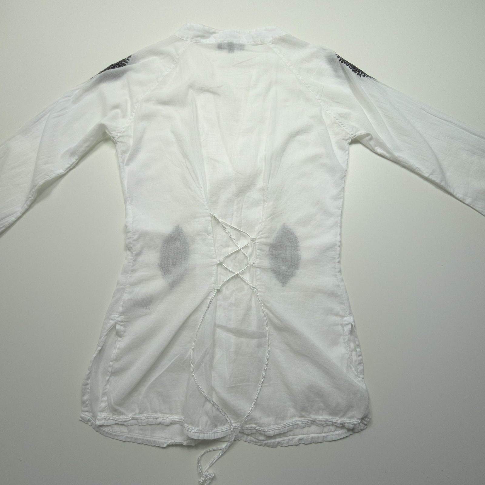 Karma Highway Womens Top Small White Embroidered Tunic Blouse Bell Sleeve Boho S