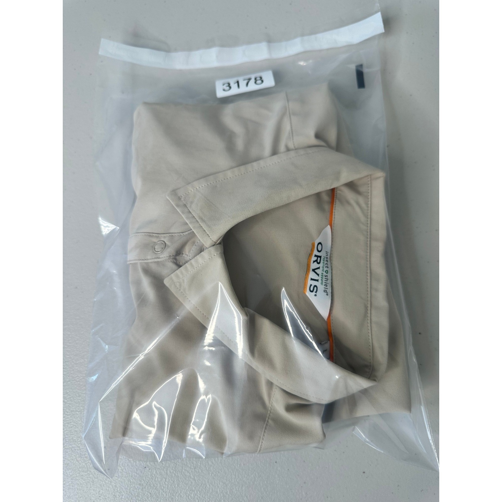 Orvis Insect Shield Roll Tab Sleeve Button Down Shirt Size L Tan Outdoor Hiking