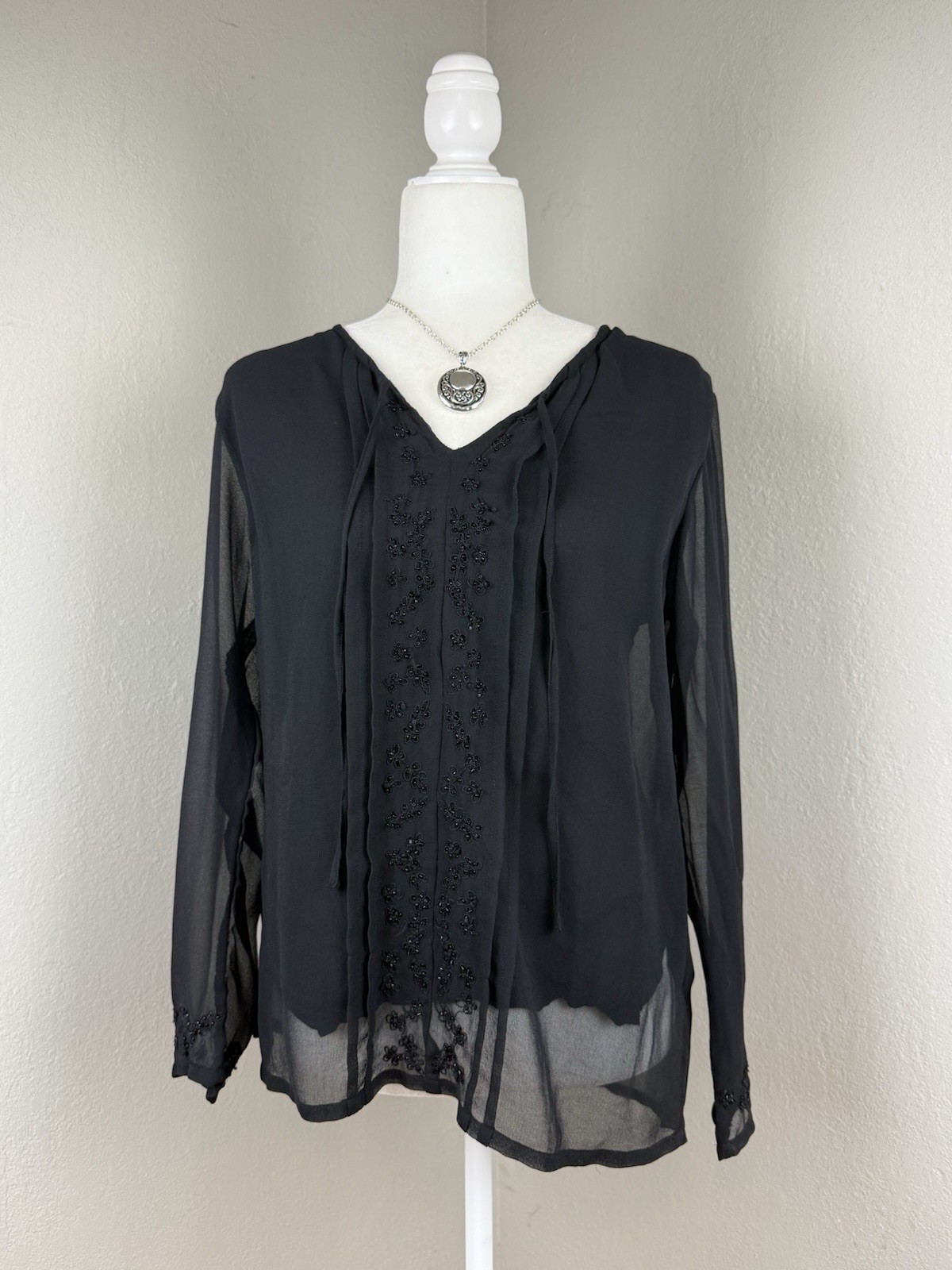 Notations Sheer 100% Cotton Lining Professional Career Goth Dark Academia Blouse