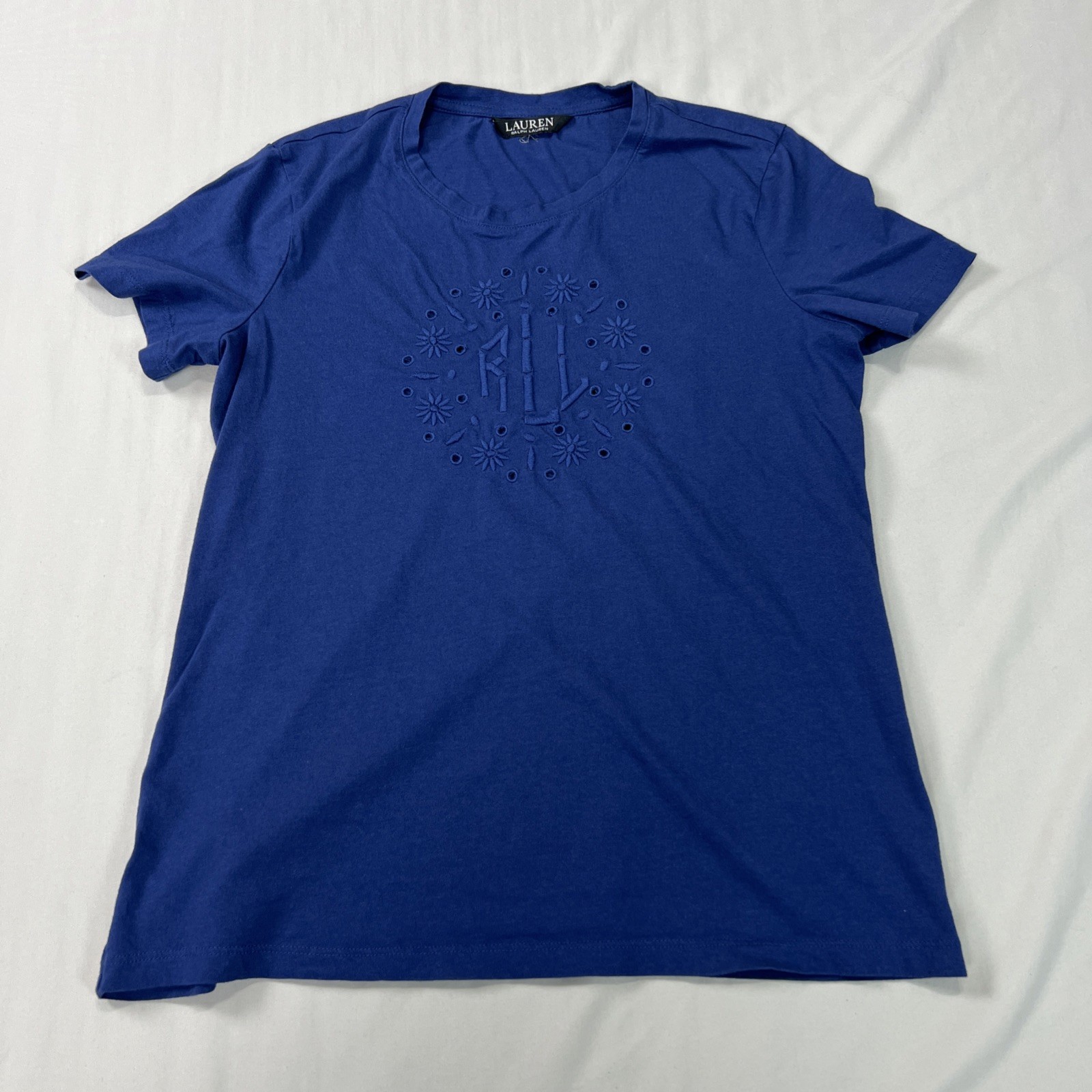 Lauren Ralph Lauren Shirt Womens Medium Blue Embroidered Logo Classic Designer