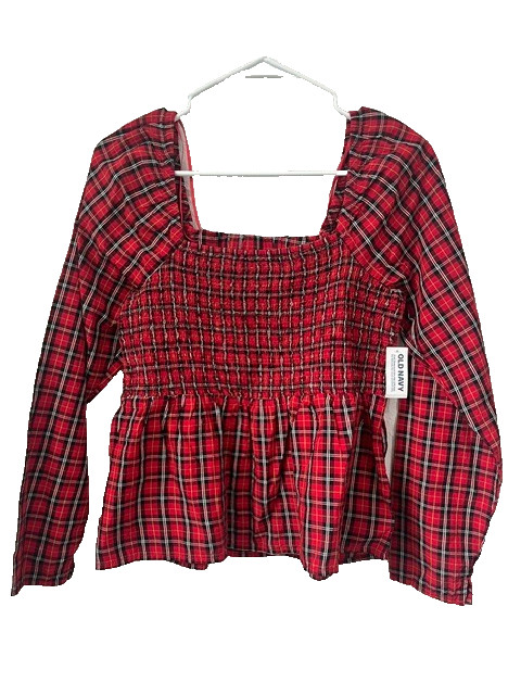OldNavy NWTG Red Tartan Sz Med Top Modal/Poly blend Long Sleeves