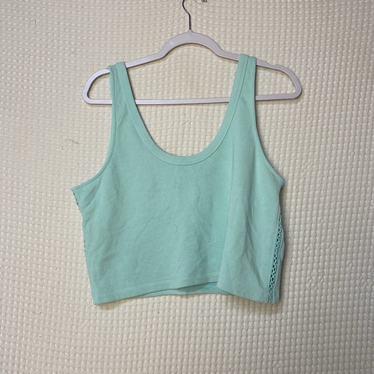 Aerie Teal Tank Top Size Medium Scoop Neck with A Stitch Design On The Side