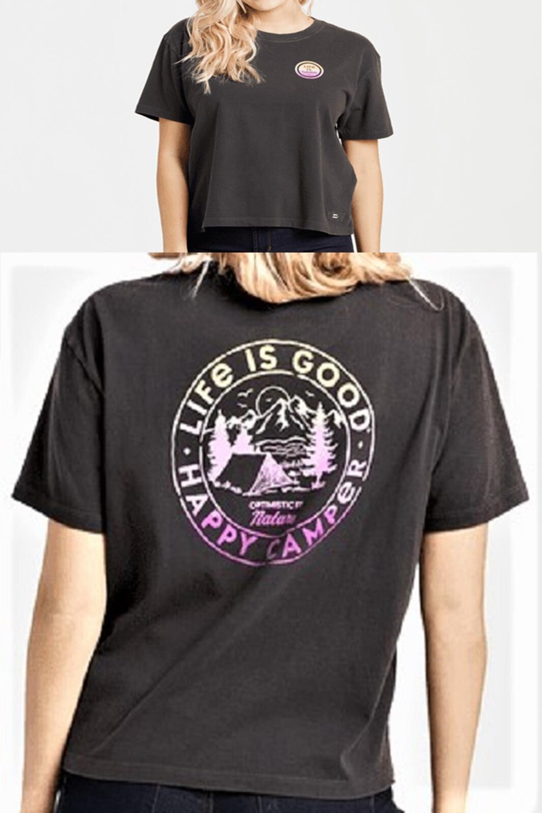 Life Is Good SS Shirt Relaxed Boxy Crusher Tee HAPPY CAMPER RETRO 44in Womens M
