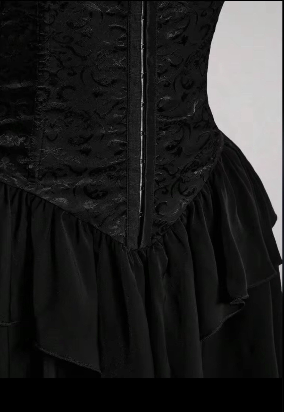 Shein Icon Black Goth Jacquard Waist Ruffle Hem Corset Back Mini Dress sz 0XL