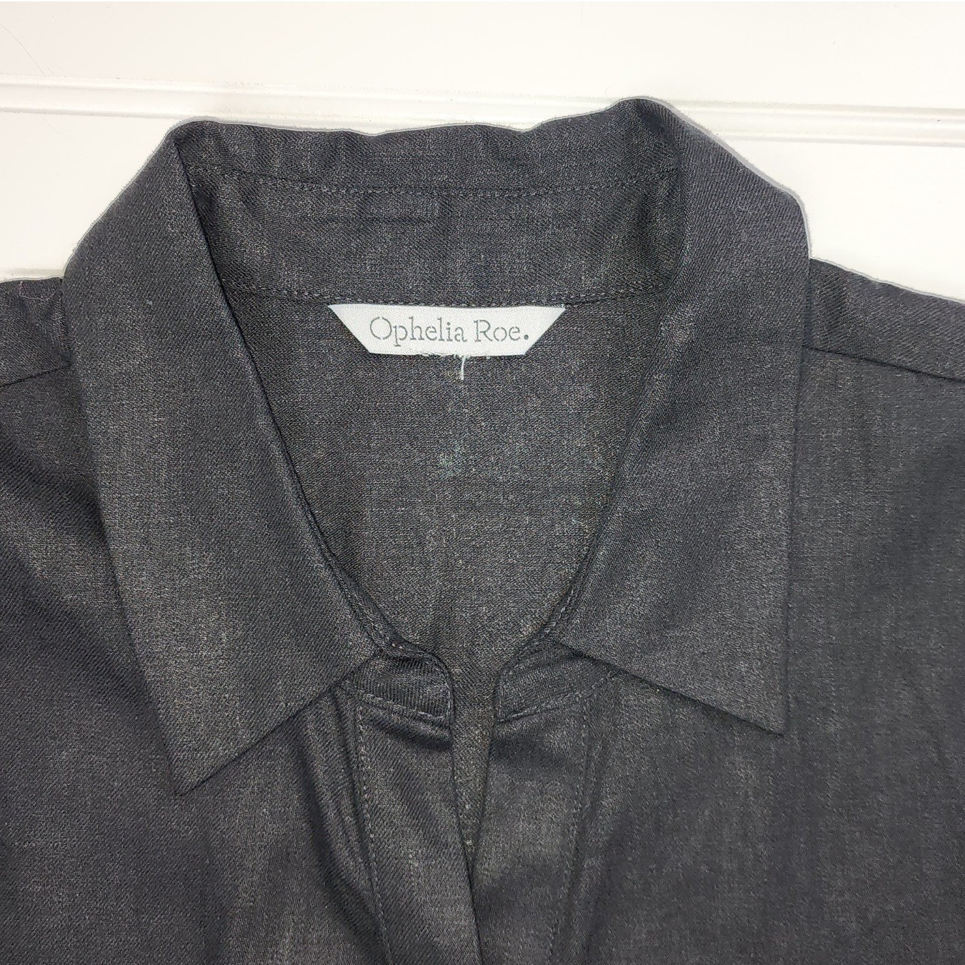 Ophelia Roe Womens 1X Linen Blend Sleeveless Black Button Up Swing Shirt