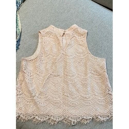 Haute Monde Pink Lace Sleeveless Halter Top Scallop Hem Keyhole Back Large