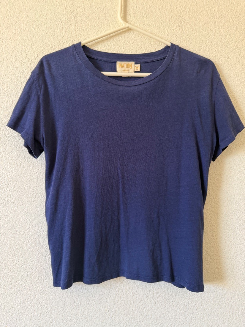 Nation Ltd Womens Navy Blue 100% Recycled Cotton Crew Neck Tee Shirt Size M