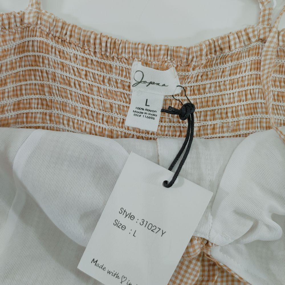 Japra Smocked Crop Top with Tie Front Ruffle Hem Tank Cami Size L