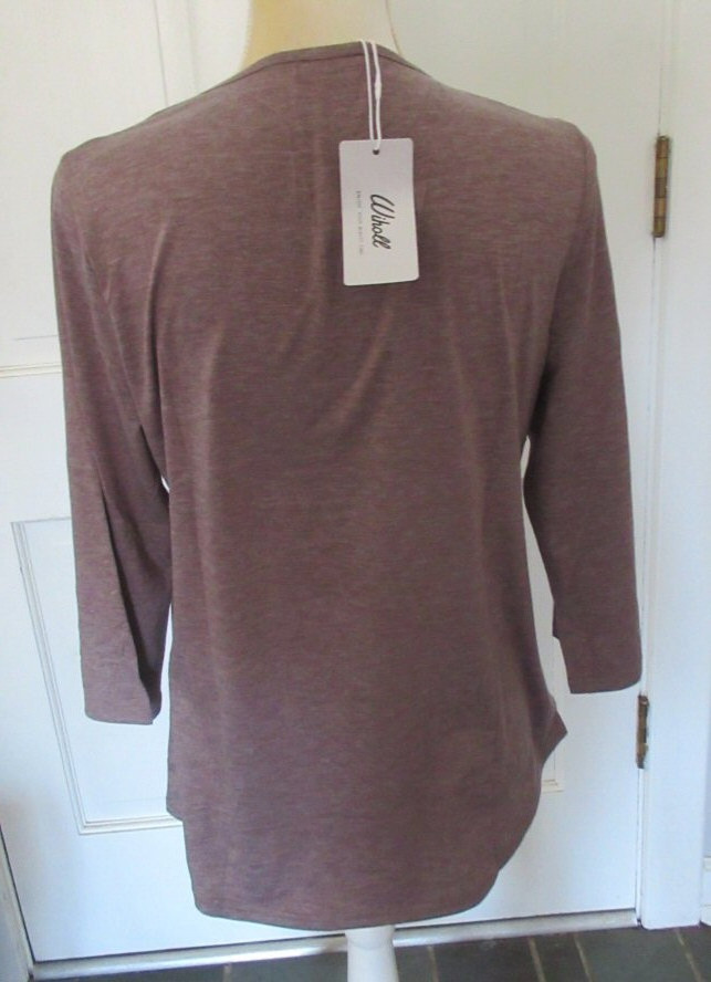 WIHOLL Ladies 3/4 Sleeve Mocha Boho V Neck with Lace Top size M