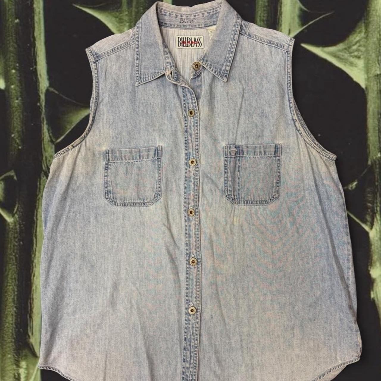 Vintage Bill Blass Jeans Sleeveless Chambray Denim Button Up Shirt Women’s 90s