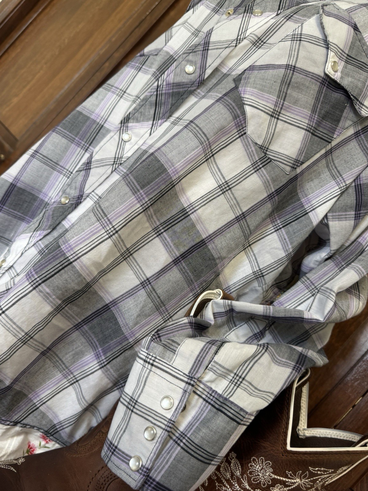 Vintage OOAK Pure West by Cheryl Long Women’s XXL Plaid Floral Button Down Top