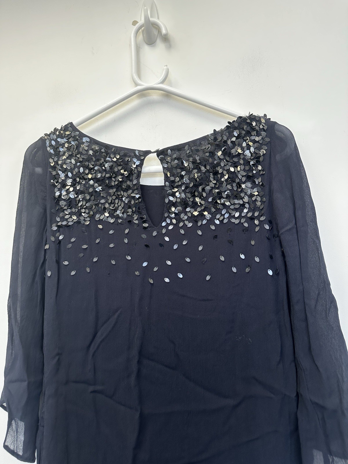 Mint Velvet Navy Sequin Embellished Top Size 10 Evening Occasion Asymmetric