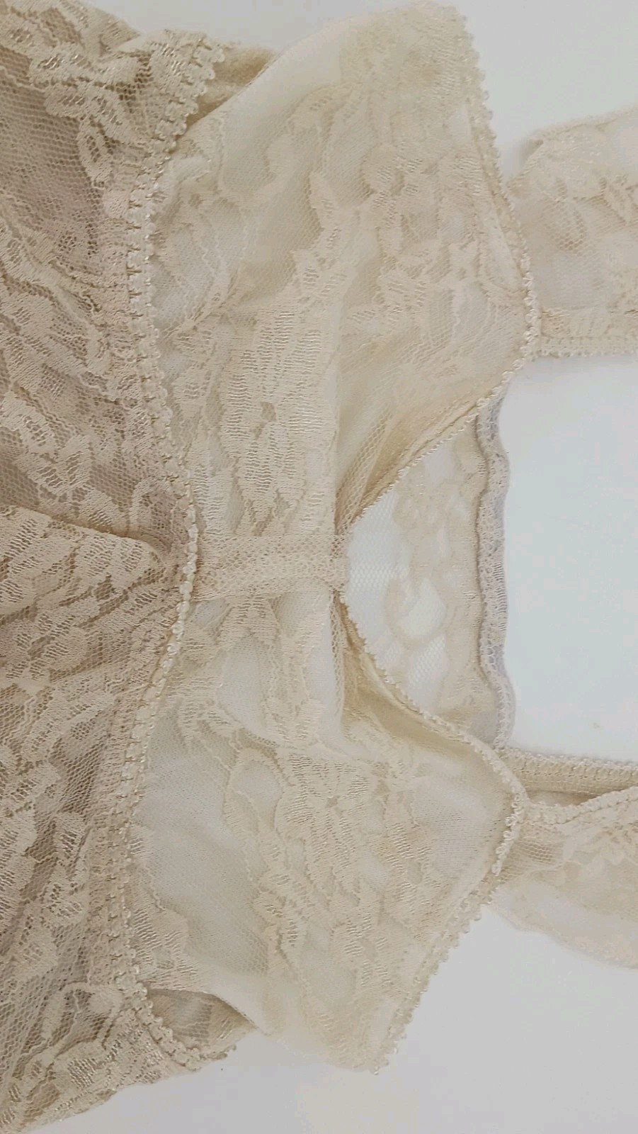 Vintage Style Cream Lace Babydoll Cami Tank Top Sheer Fairy Grunge Coquette XS