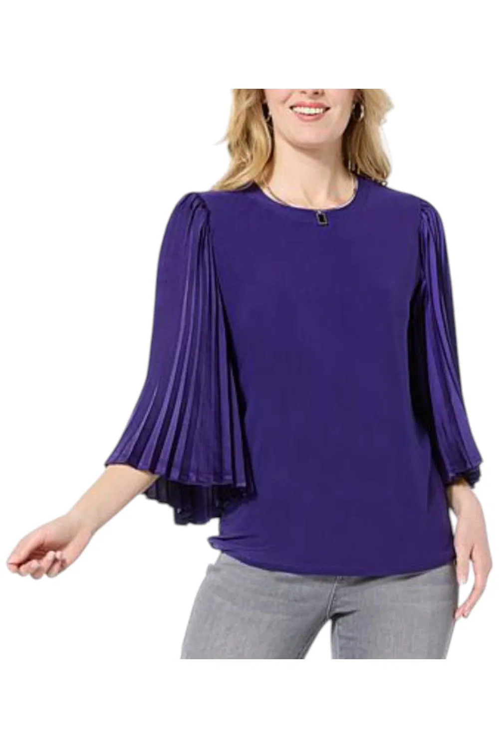 IMAN Global Chic Women’s Satin Pleated Sleeve Top Violet