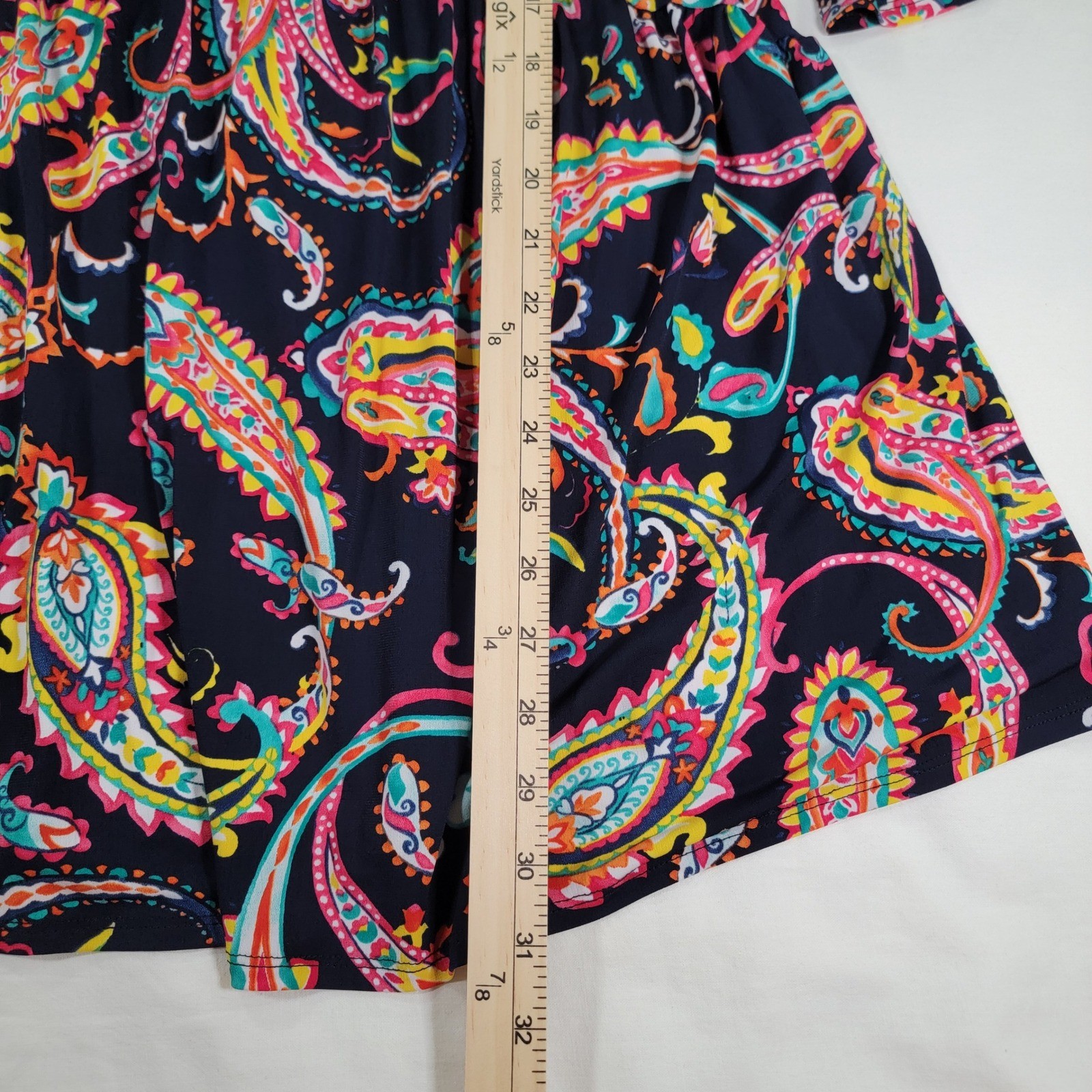 Paisley V-Neck Bell Sleeve Babydoll Tunic Top 1XL Multi-Color Style 1019T