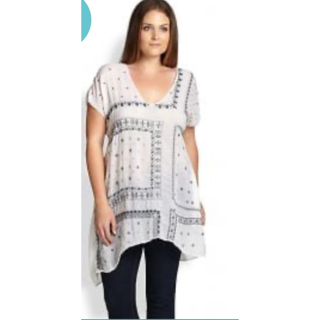 Johnny Was Embroidered Asymmetric Boho Tunic Top White Size Small