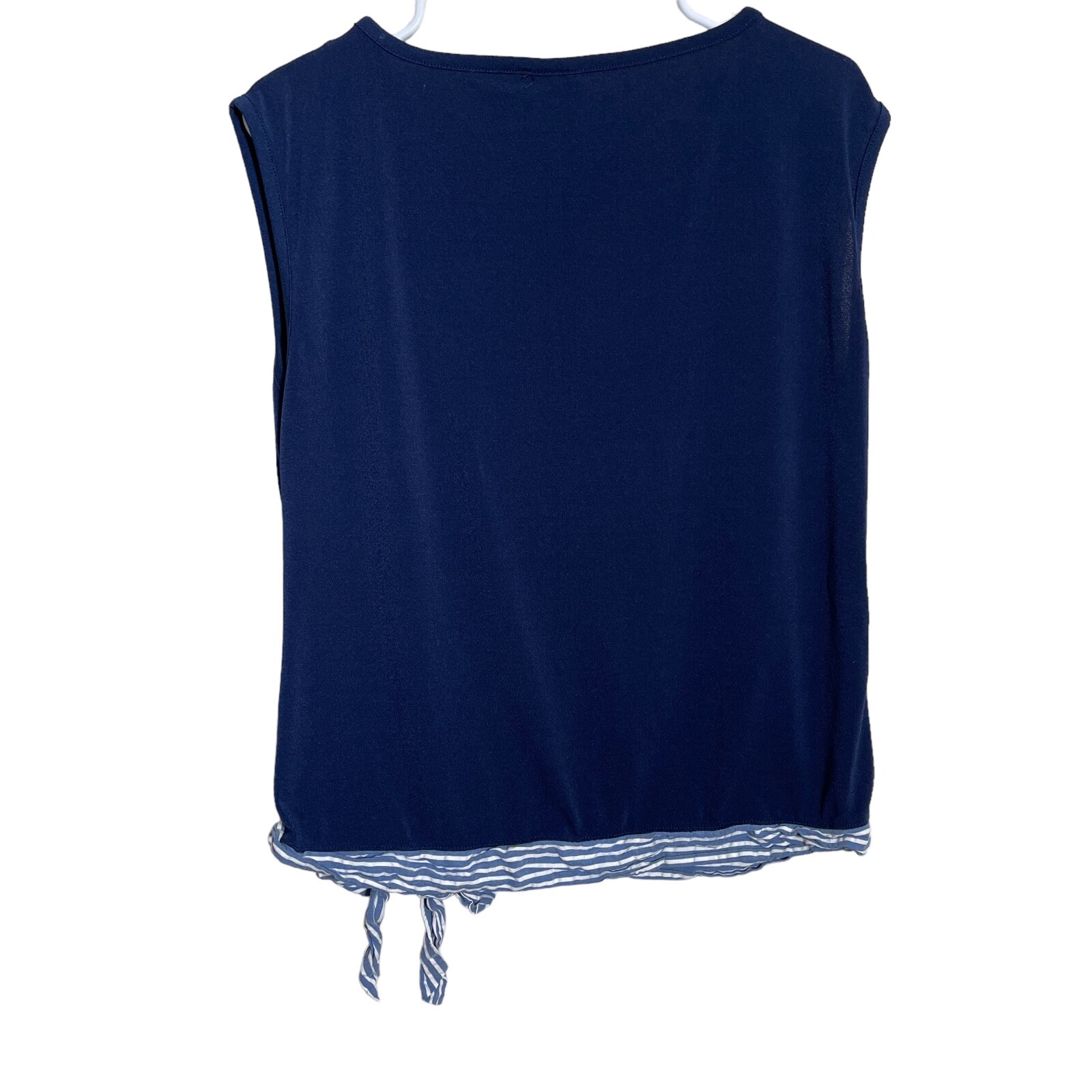 Elle Blouse Women’s Small Navy Cap Sleeve Tank Blue Round Neck Tie Casual Top