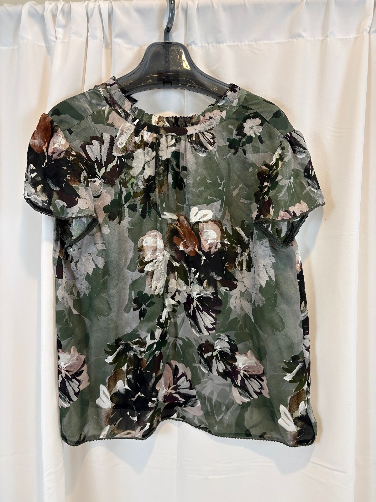 Go Silk Womens Med Multicolor Abstract Floral Cap Sleeve Washable Silk Top EUC