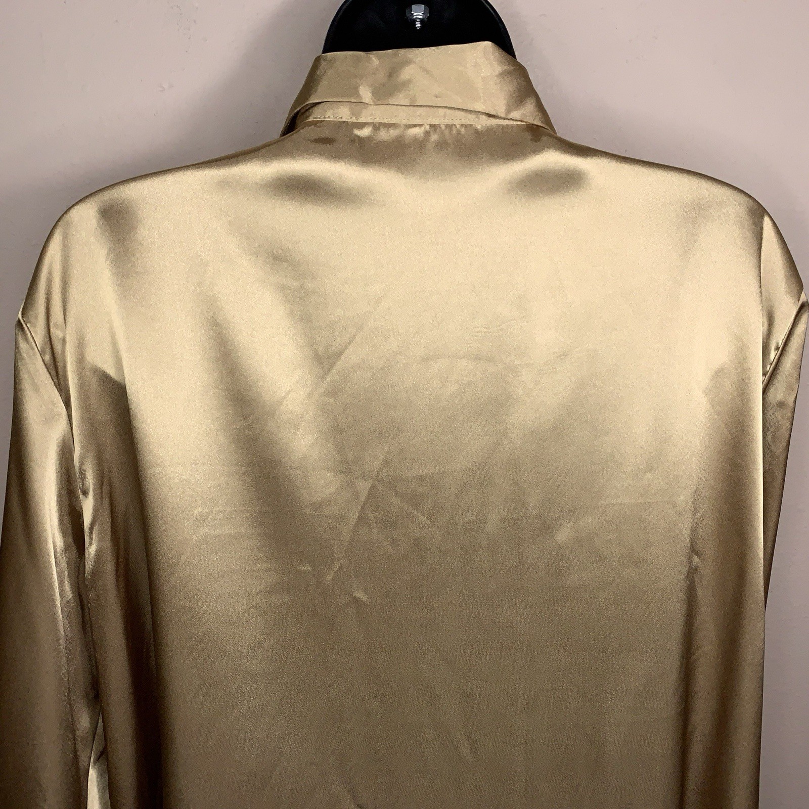 Vintage 90s Era Requirements Gold Satin Roll Tab Blouse Top Tunic Length