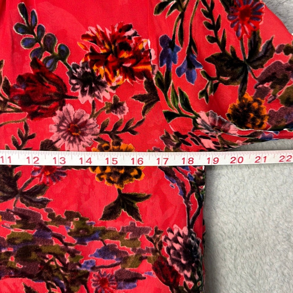 Johnny Was Floral Blouse Silk Burnout Red Bobcat Forest XS NWT Designer BOHO
