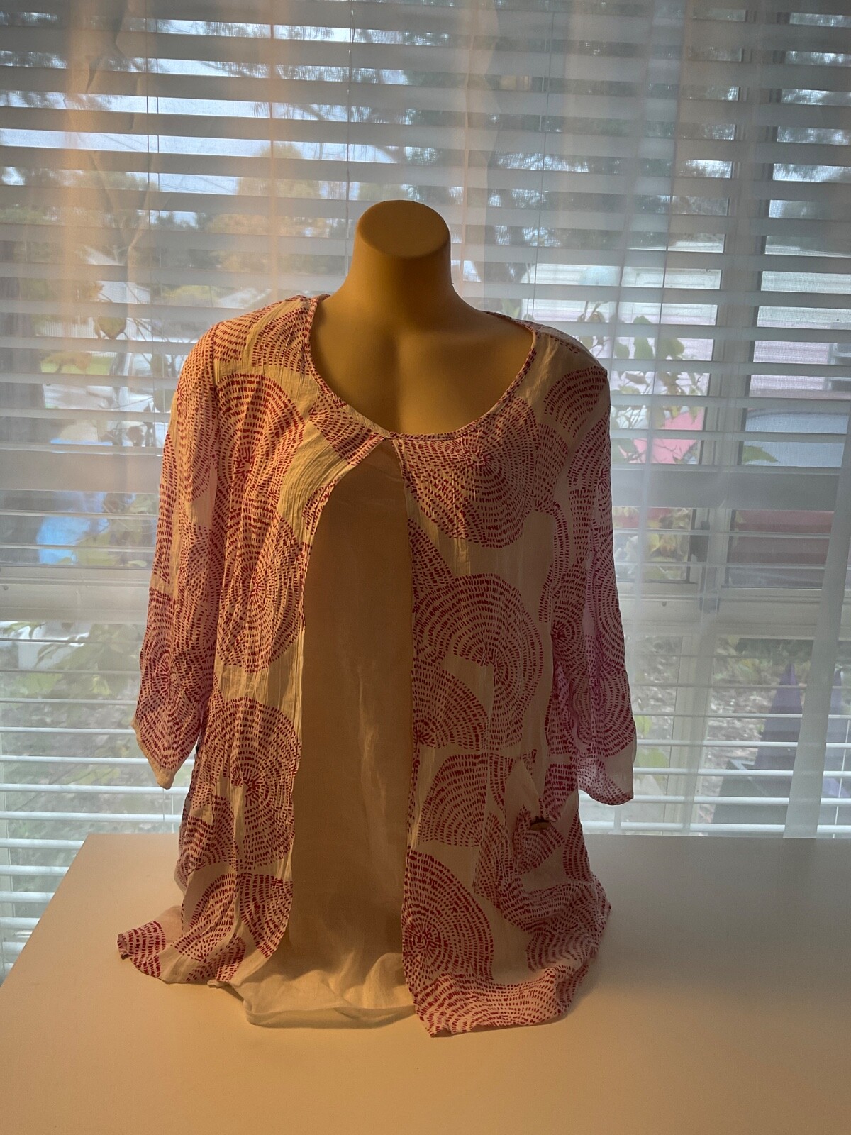 CAROLINE MORGAN Tunic Top Size 14 Floral Pink Long Sleeve
