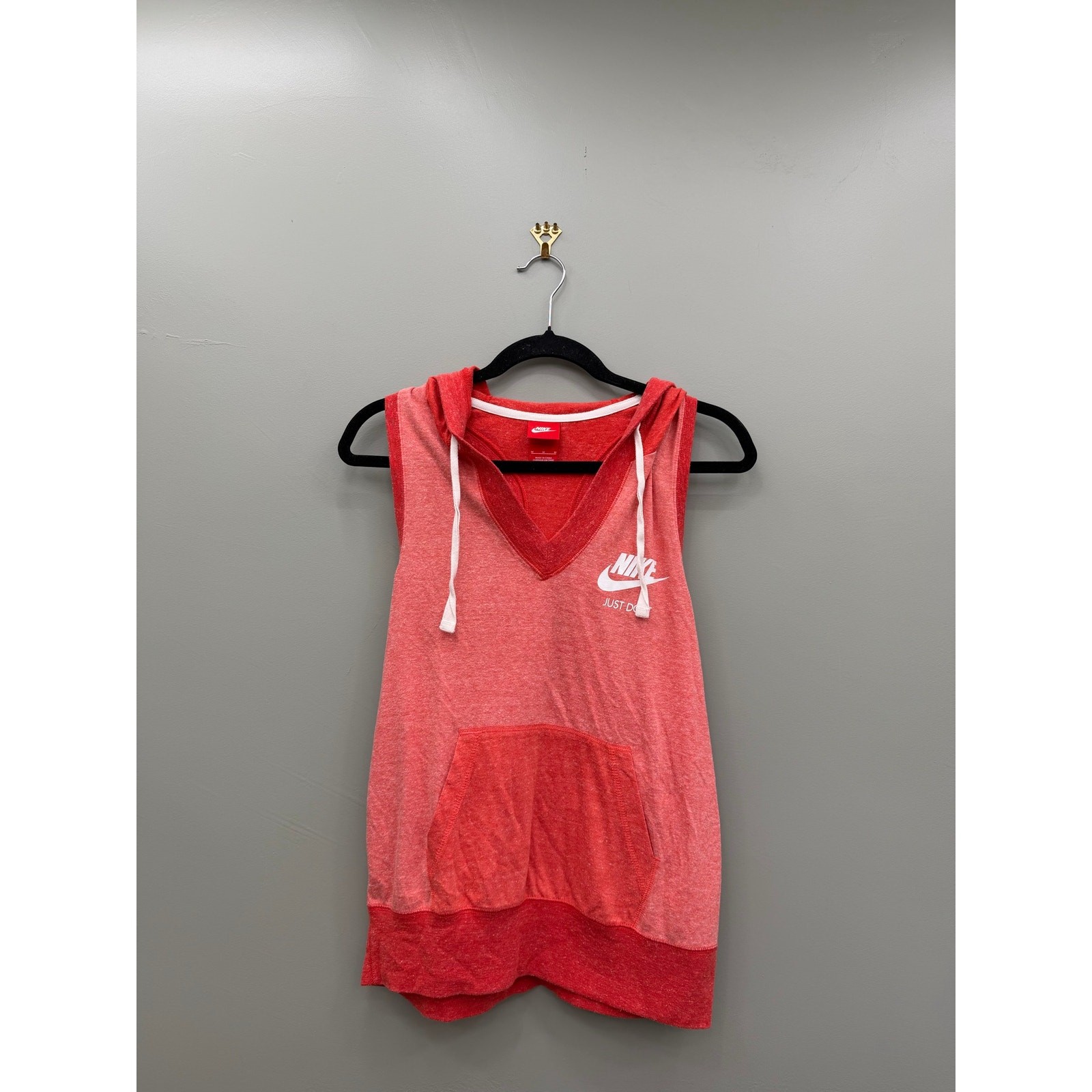 Nike Hooded Sleeveless Tank Top Coral Pink Logo Pocket Hoodie M