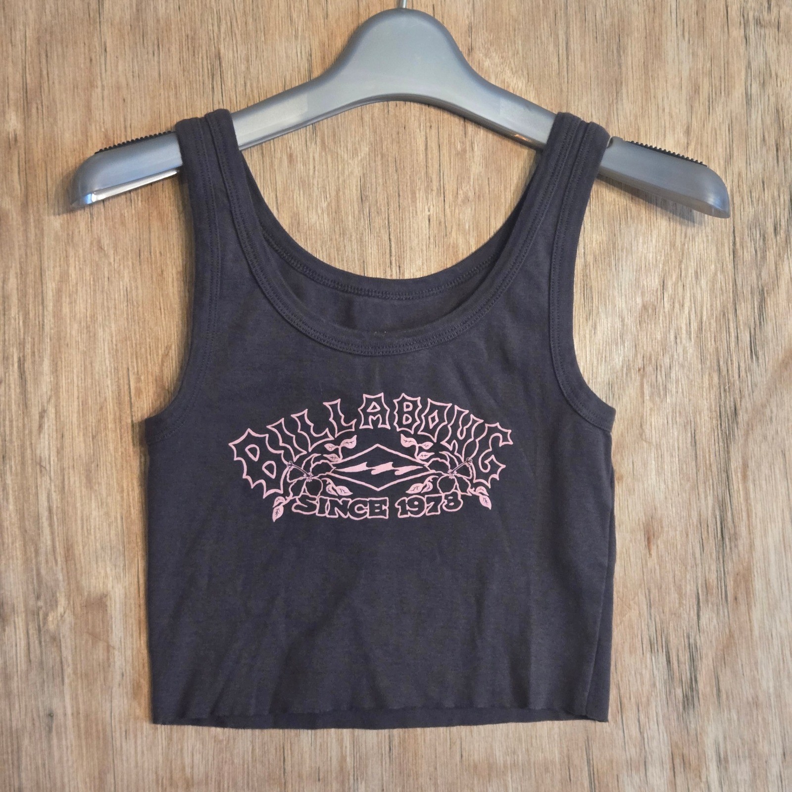 Billabong Throwback Hibiscus Crop Tank Top Gray Pink Graphic Women’s Size S