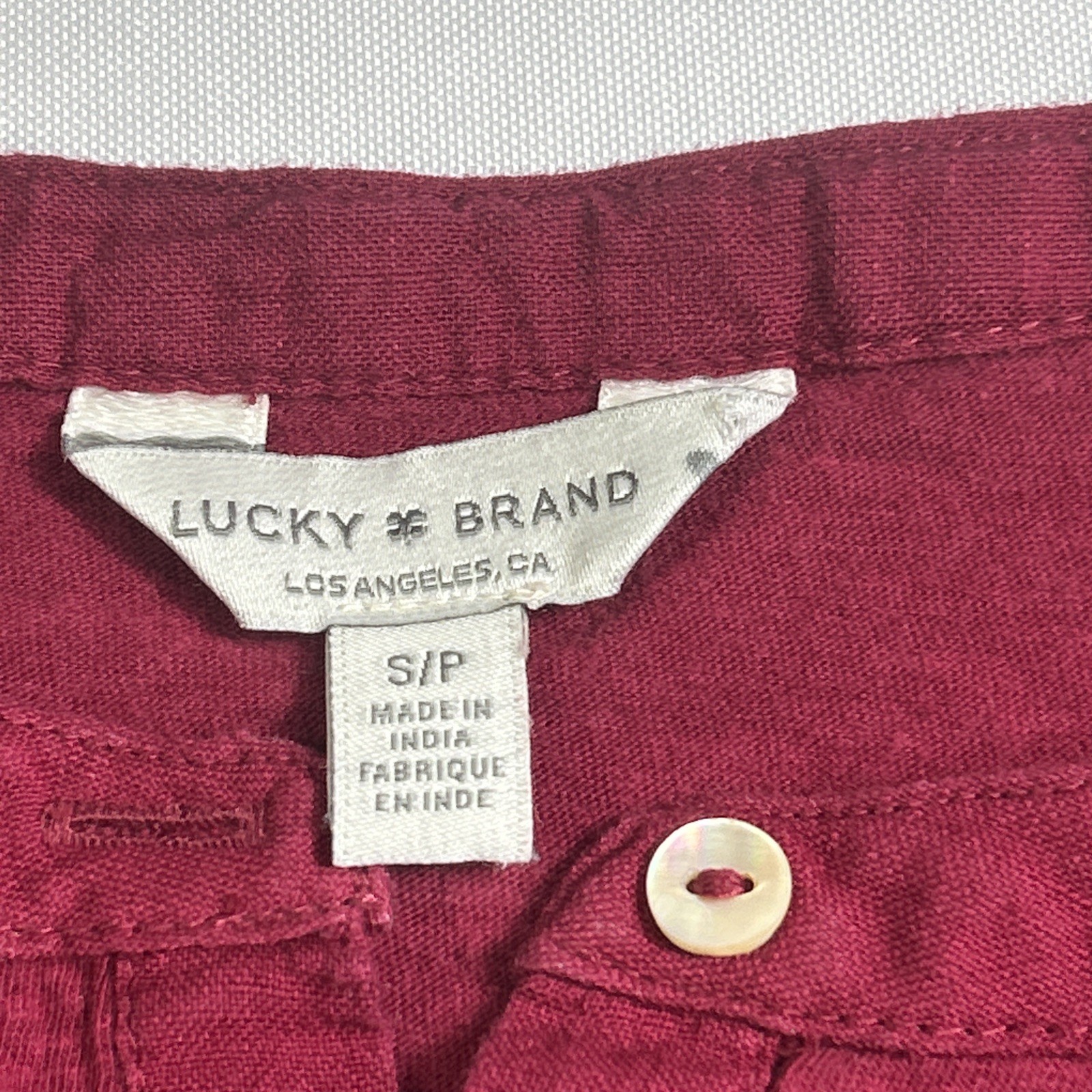 Lucky Brand Henley Top Womens Small Burgundy Short Cap Sleeve Popover Pocket