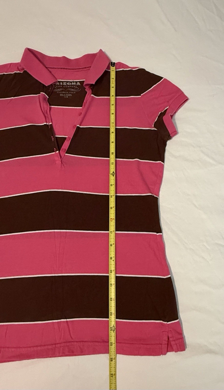 Vintage Arizona Jean Company Rugby Striped Polo Shirt Pink Brown Women’s Retro L