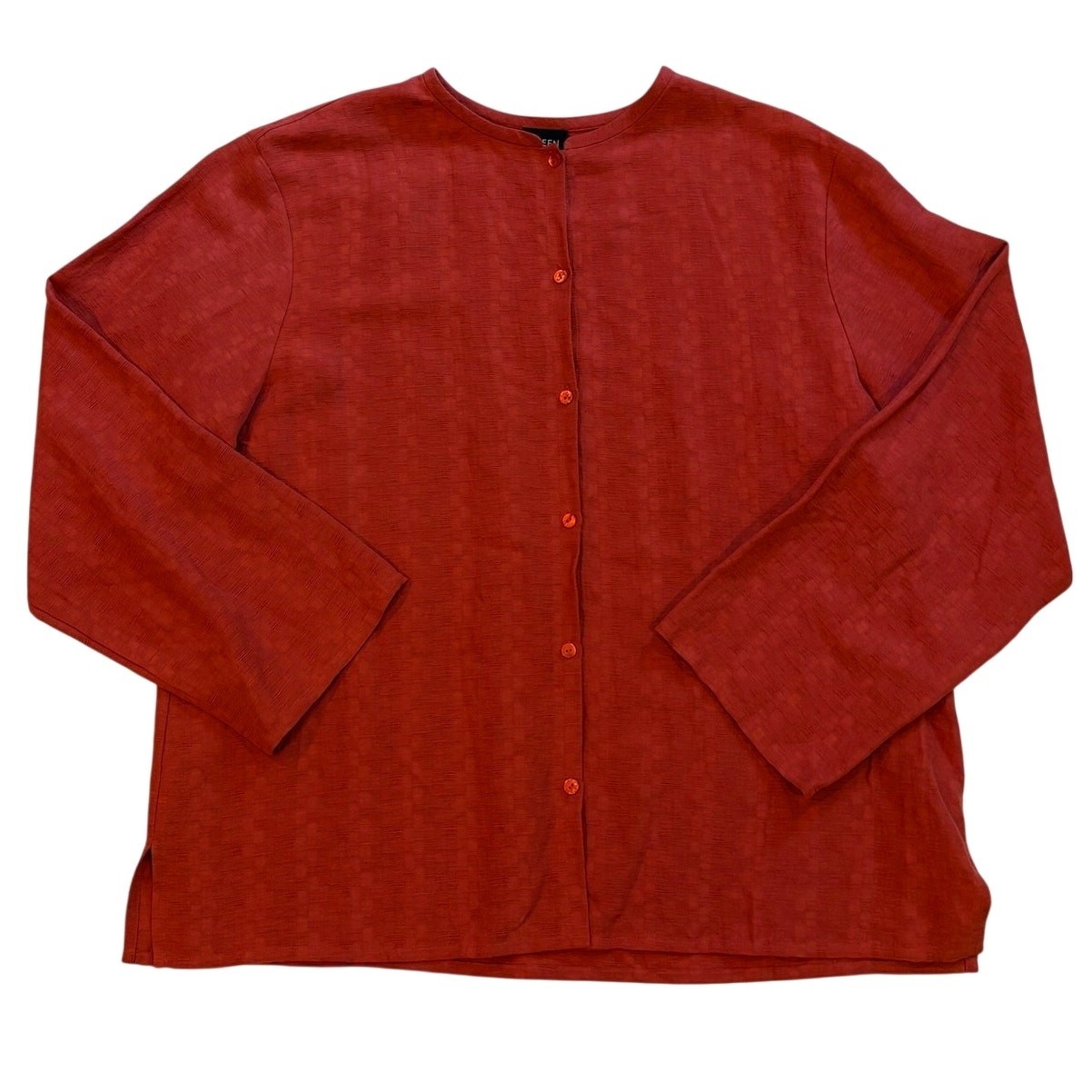Eileen Fisher Top Womens Sz Medium Red Silk Linen Blend Button Front Minimalist