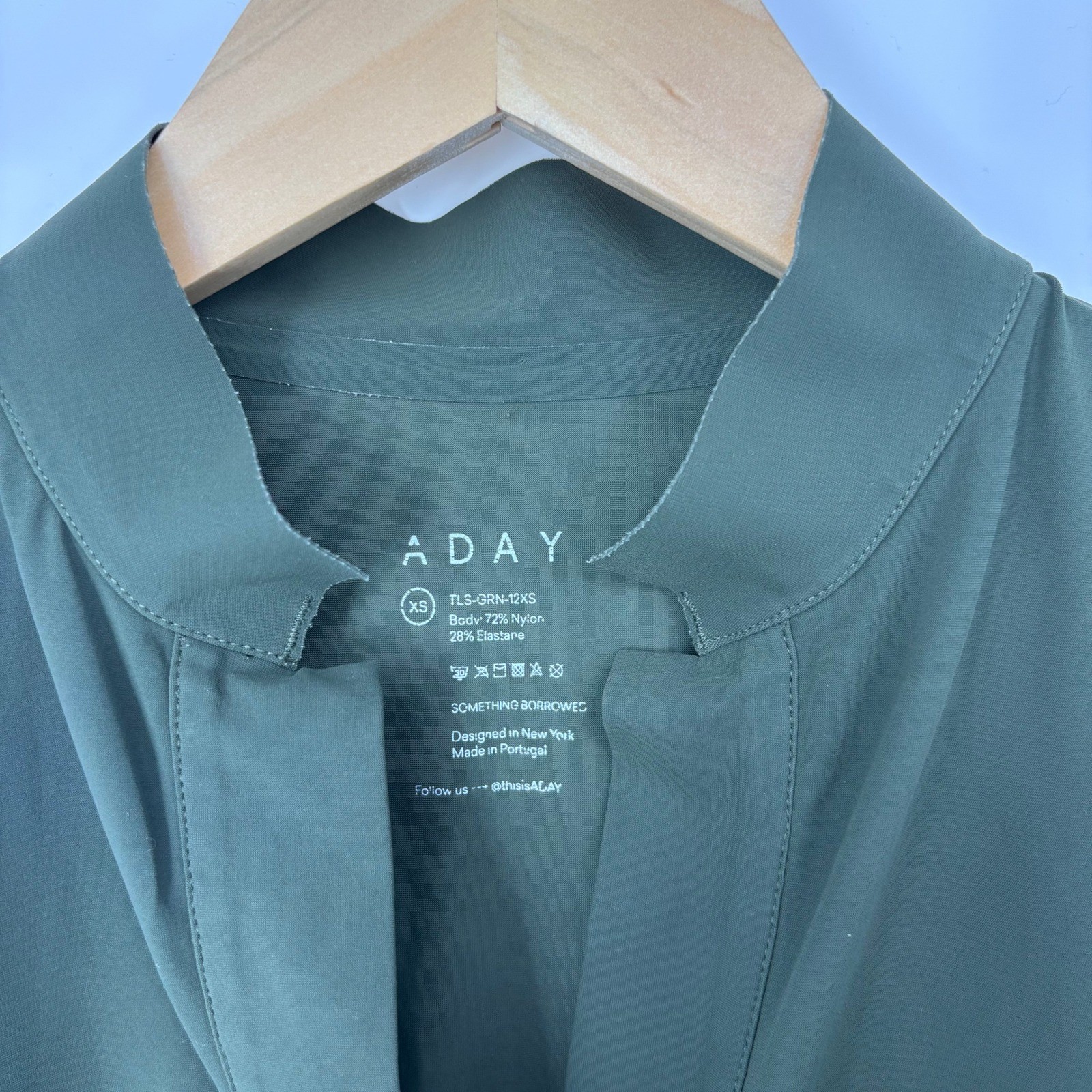 ADAY Something Borrowed Shirt Women XS Dark Green Technical Blouse Minimalist
