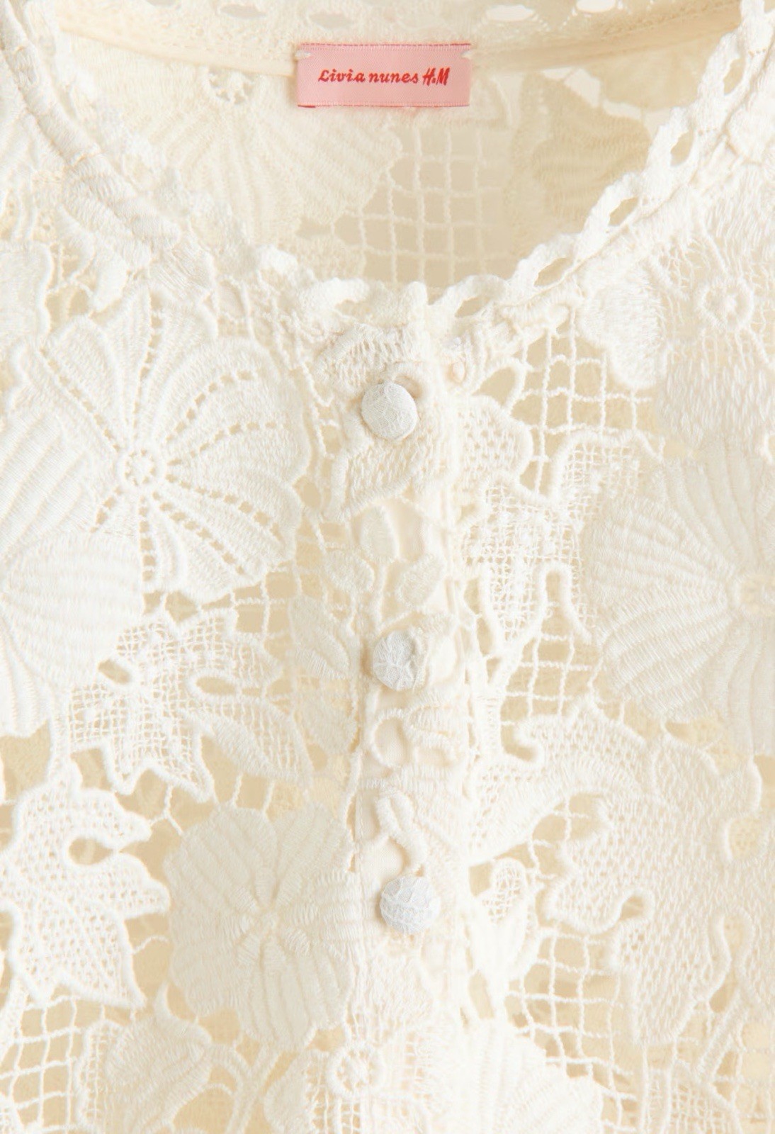 Livia Nunes H&M Button Front White Lace Top UK8 EUR36 US4 Broderie Anglaise