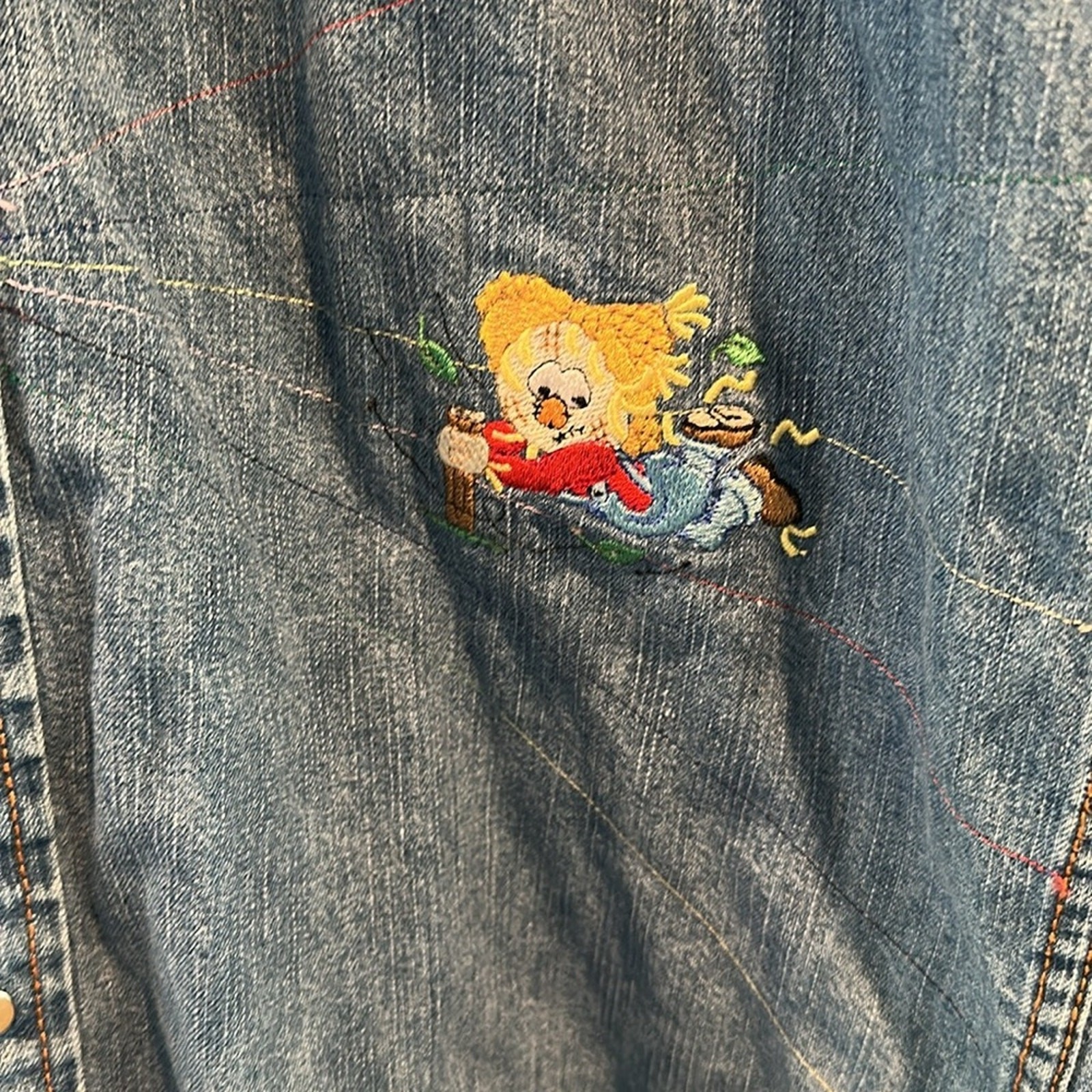 Levi Strauss Vintage Denim Pearl Snap Button Down Shirt w/Fall Embroidery Design