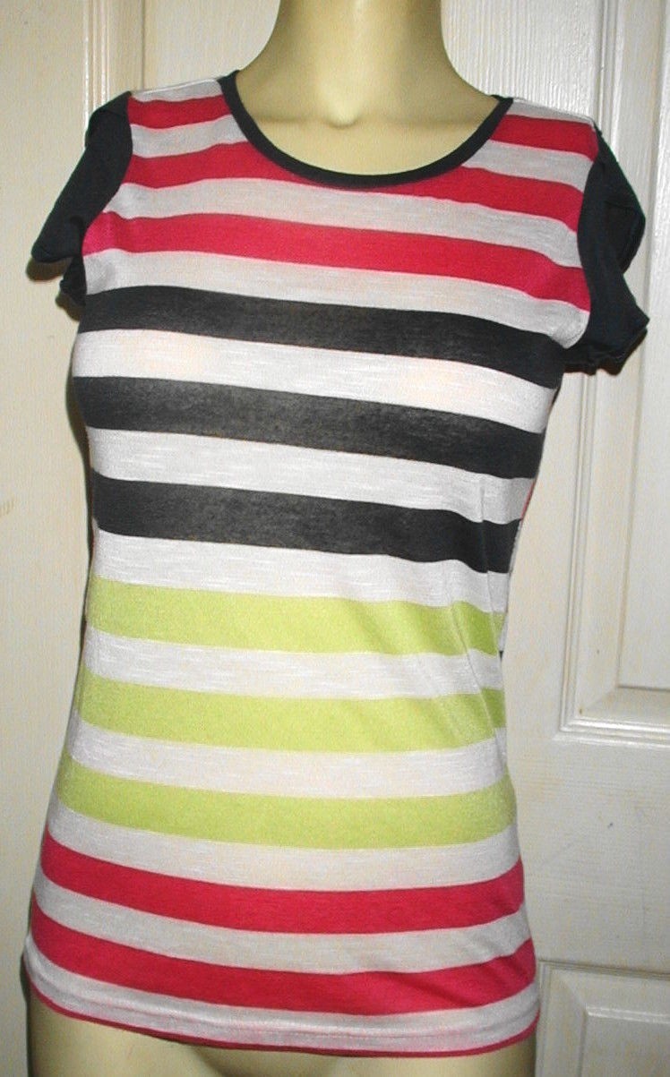 Juniors L Color Story Stripe Tee Top Beige Pink Gray Green New +Bonus &Free Ship