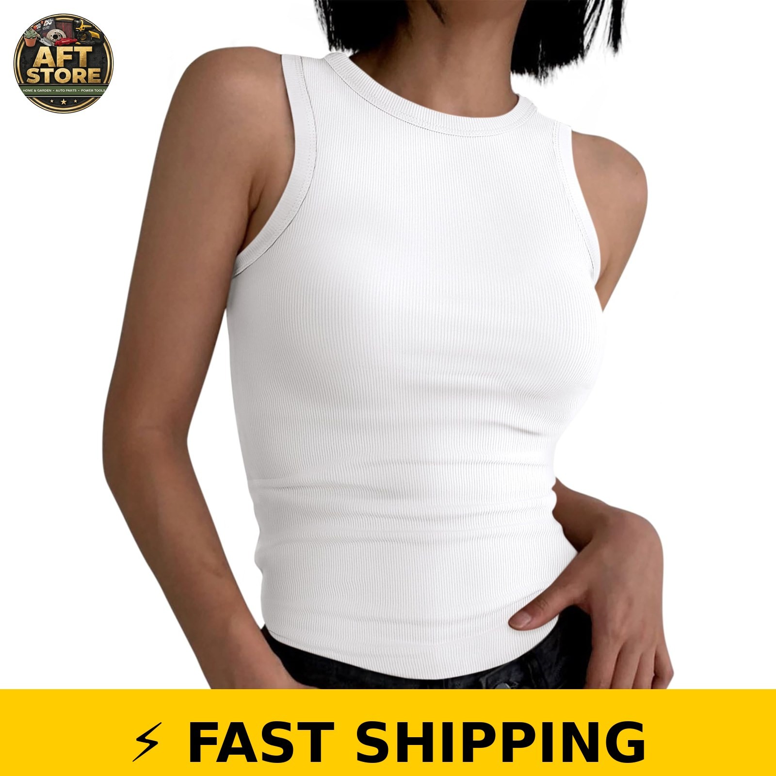 ANRABESS Womens Sleeveless High Neck Ribbed Tank Top Shirt White M