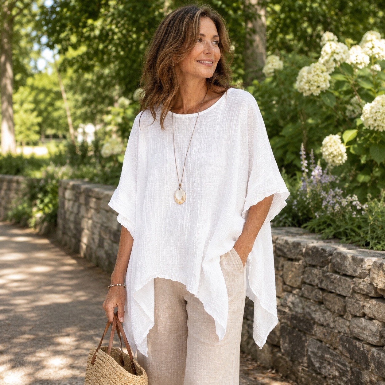 Difera White Linen Blend Crinkle Gauze Tunic Top Handkerchief Hem Germany OS