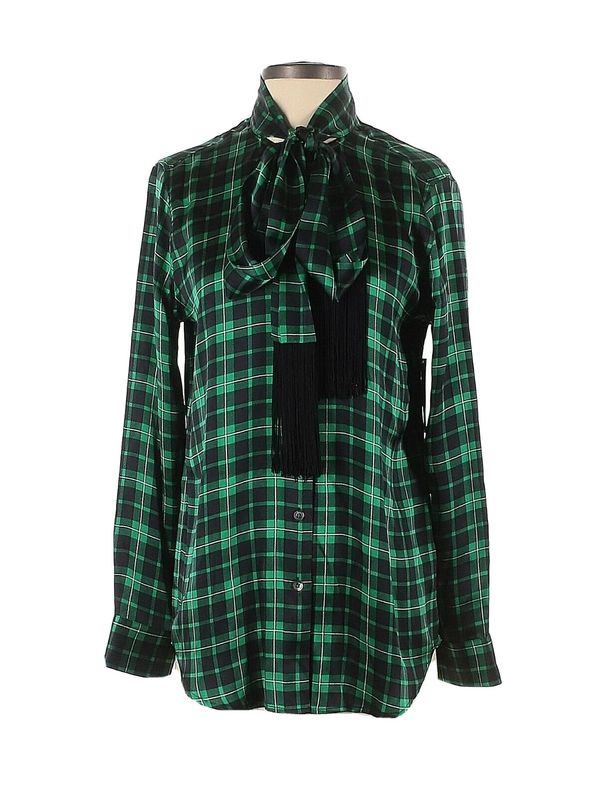 NWT Equipment Essential Tie Neck in Emerald Envy Plaid Silk Button Down Shirt S