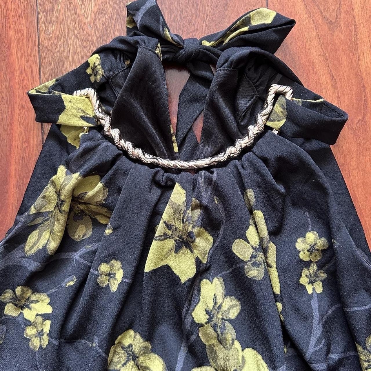 Vintage Le Chateau Floral Halter Top Chain Neck Open Tie Back Whimsigoth Y2K