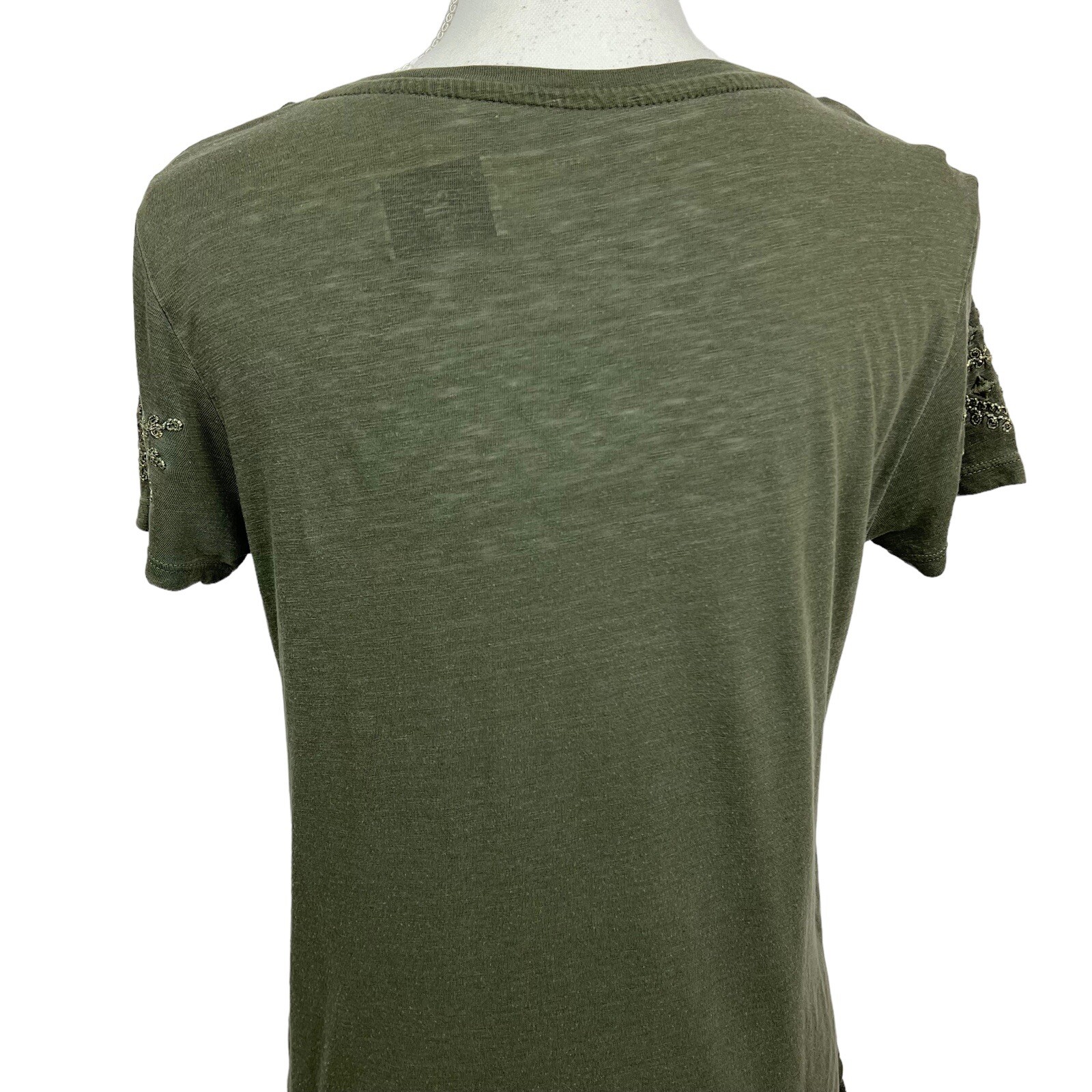 LUCKY BRAND Women’s Pullover Distressed Top Sz Medium Color Green Stretch SS