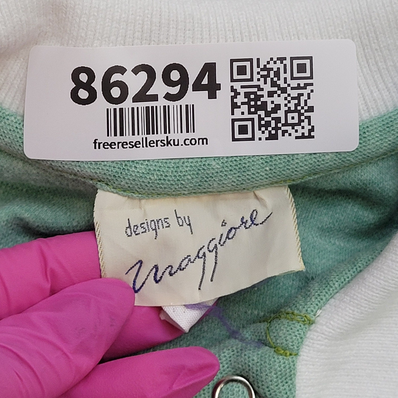 Vintage 80s Maggiore Polo Shirt Womens XS/S 17×23 Pastel Mint Green White
