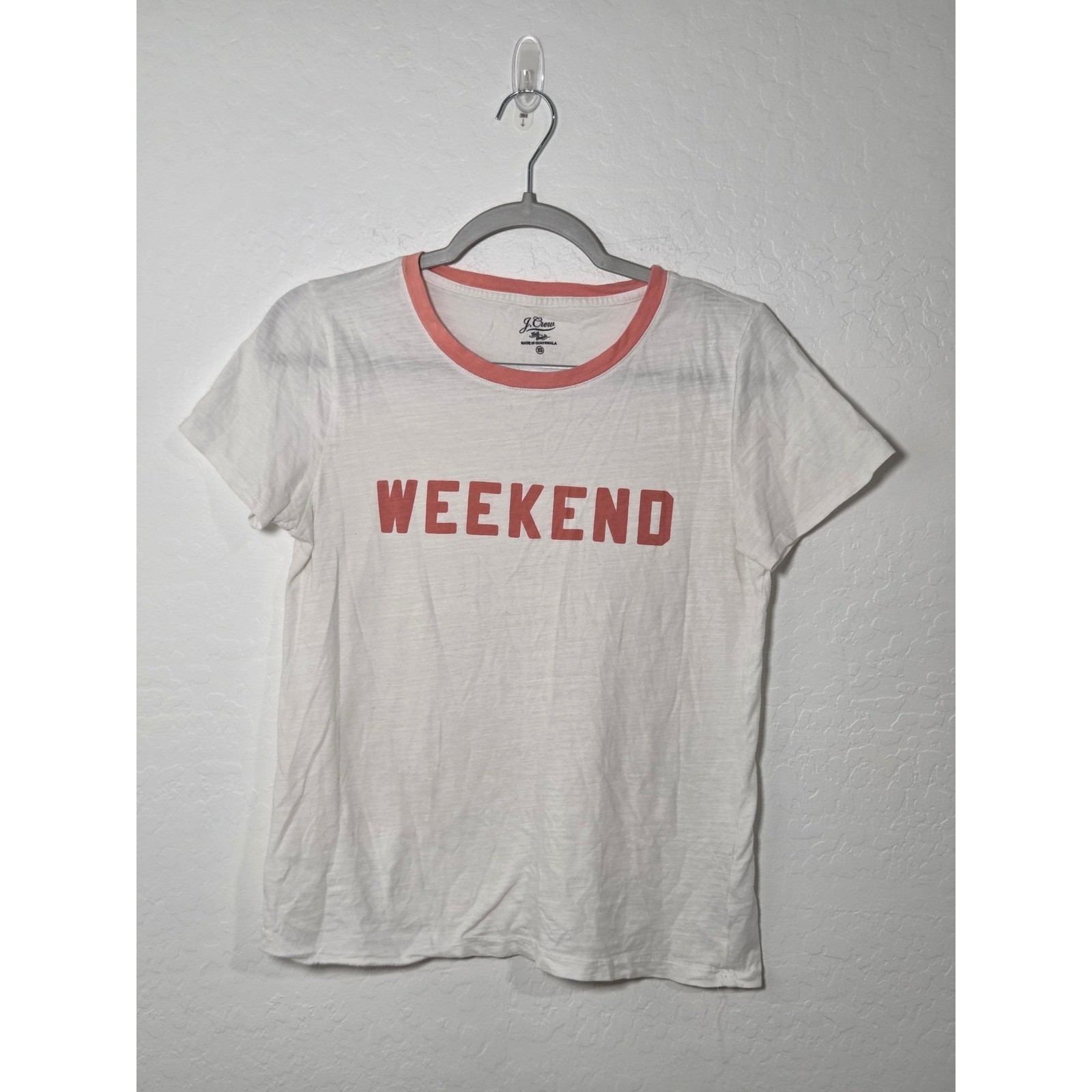 J. Crew Re-Imagined Weekend Graphic Ringer T-Shirt White Coral XS Slub Cotton