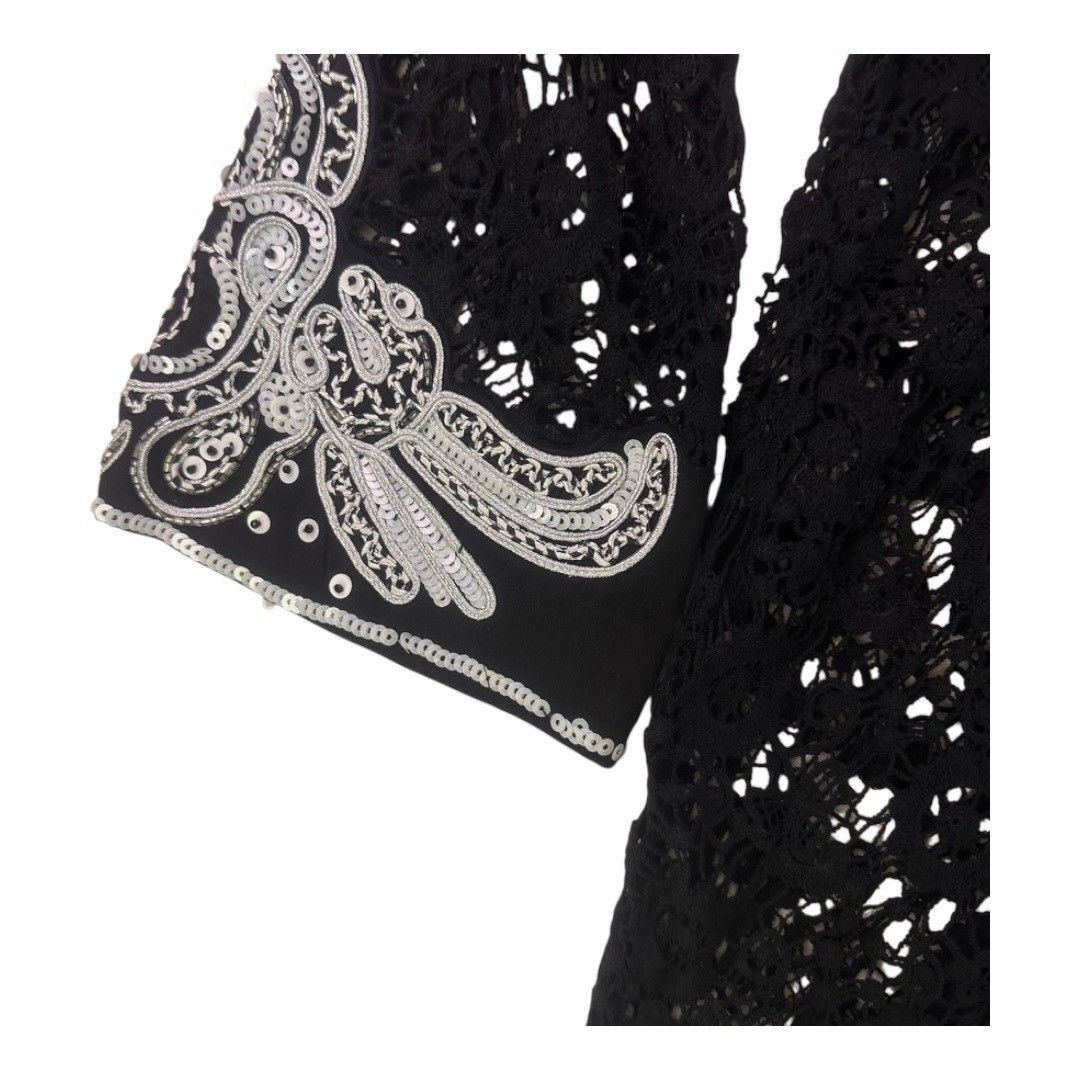 V Cristina Black Lace Embroidered Tunic Top Size Medium
