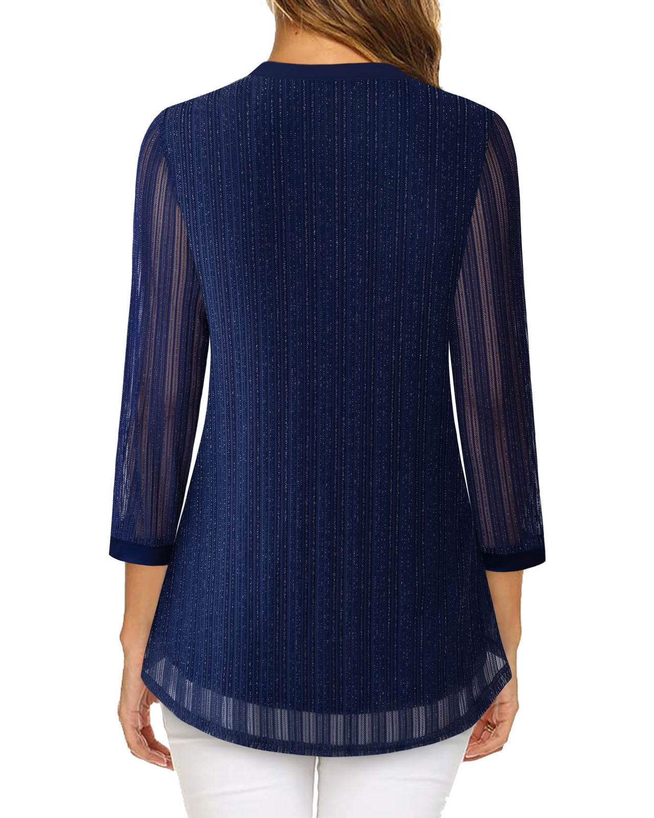 Timeson Work Blouses Dark Blue Dress Shirt Formal Business Blouse Blue M