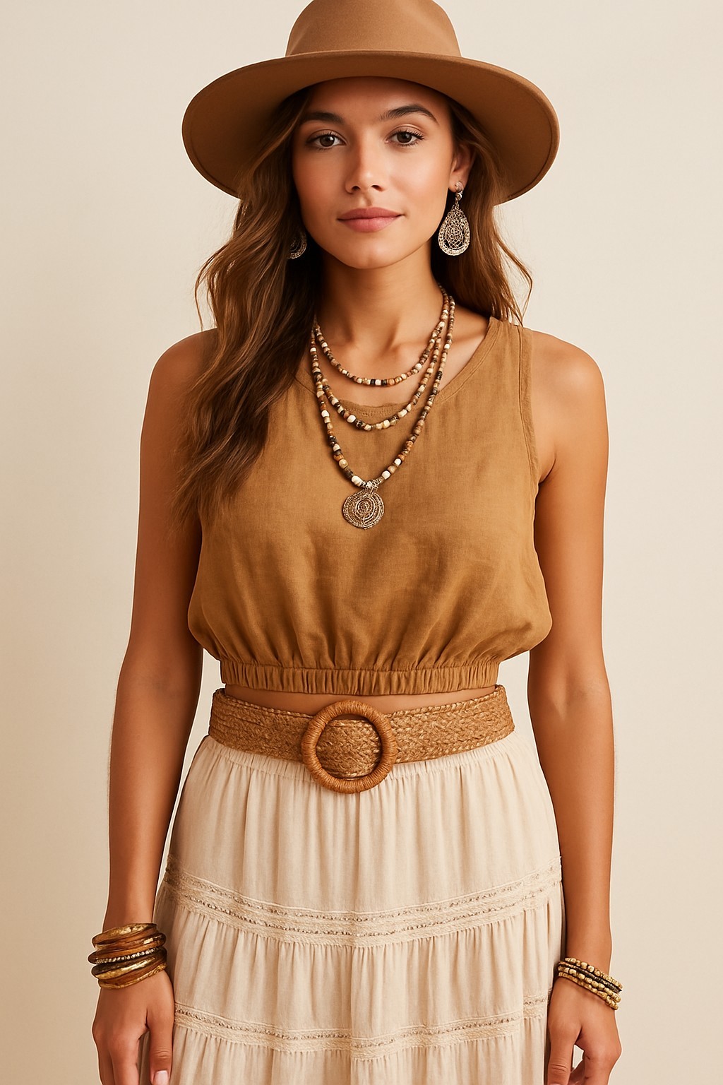 Ally Crop Top Women’s Size 10 Brown Linen Sleeveless Boho Summer Festival Casual