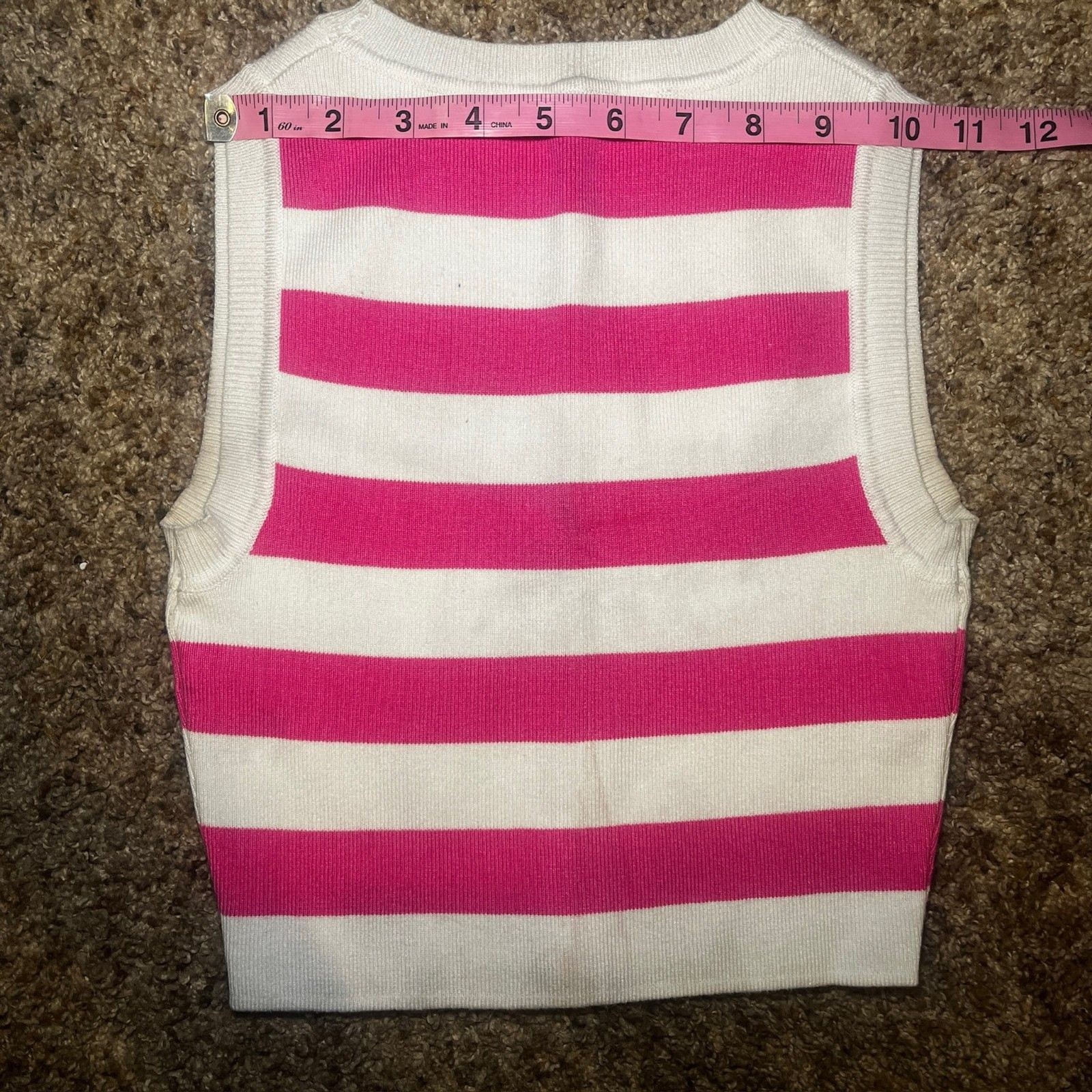 Zara Women’s Size S Pink and White Stripped Knit Crop Top