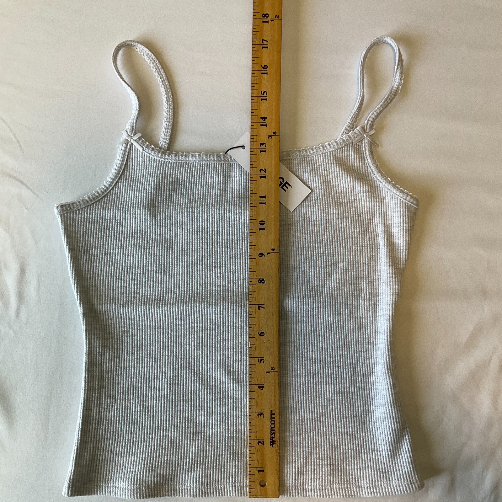 Garage Waffle Picot Cami Tank Top Womens Size S Grey Stretch Spaghetti Straps
